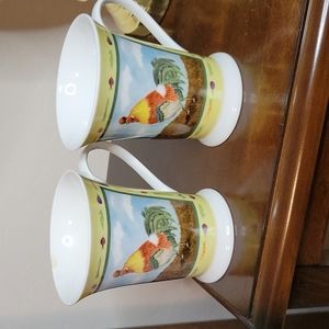 Pimpernel Fine Porcelain Rooster & Pig Farm Animals Tea Mugs